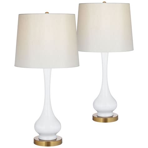 360 Lighting Mid Century Modern Table Lamps Set of 2 Metal White Gourd ...