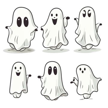 Set Of Cartoon Ghosts In Doodle Style Halloween Traditional Holiday ...