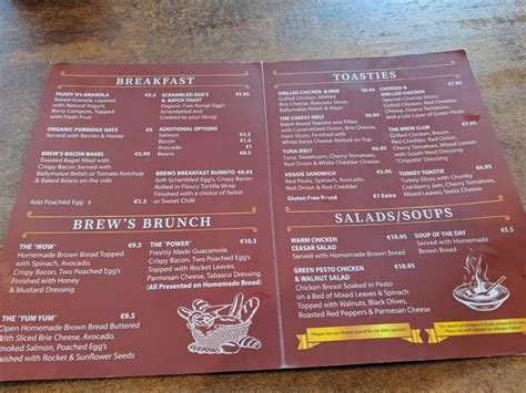 Menu at Brew Cafe, Portlaoise