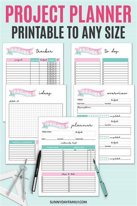 Project Planner Pages Printable to Any Size (Fits the Happy Planner) | Sunny Day Family