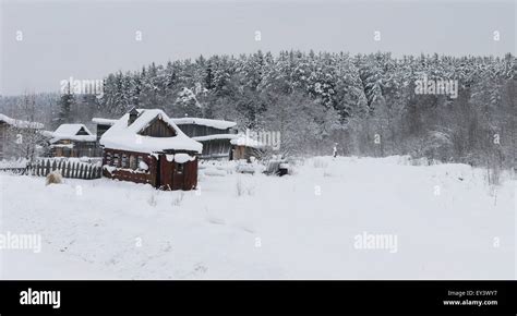 Russian village in the winter Stock Photo - Alamy