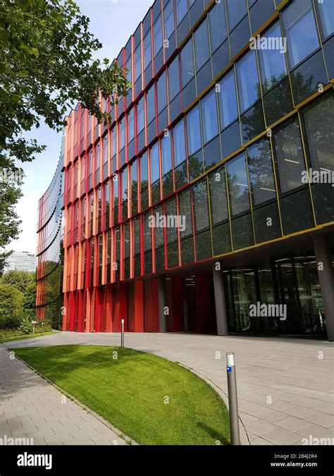 Munich Re (Munich Reinsurance Company) Exterior facade with red ...