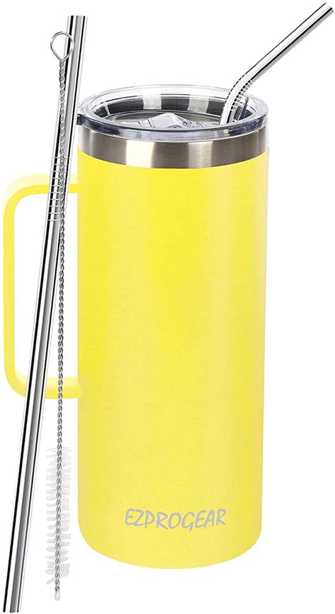 Ezprogear 32 oz Neon Yellow Stainless Steel Coffee Mug Double Wall Beer ...