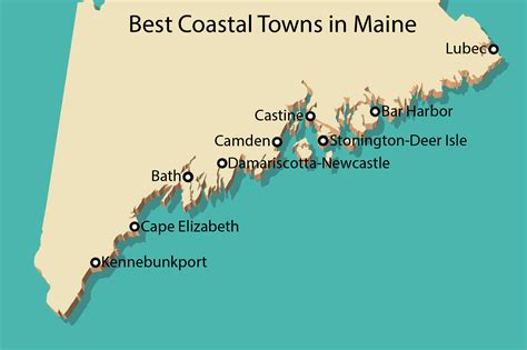A map of maine coastal towns, from Kennebunkport in the west to Lubec in the east. Maine Road ...
