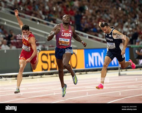 Grant Holloway of the USA competing in the 110m hurdles semi-finals at the World Athletics ...