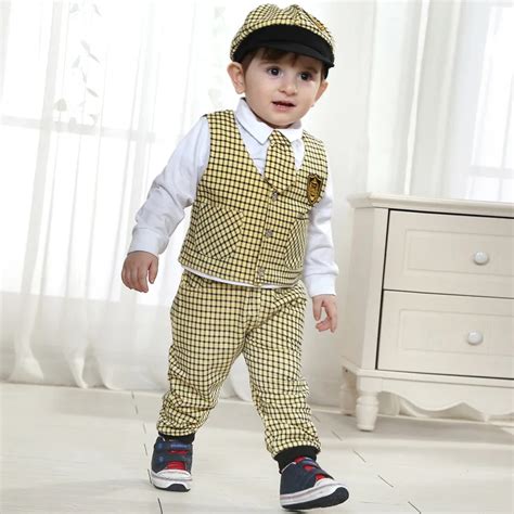 Newborn Baby Products Boy Wedding Dress with Hat Boys Plaid Clothing ...