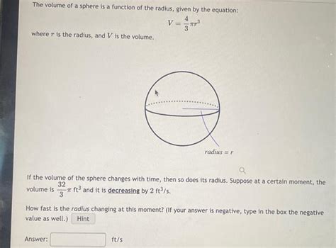 Solved The volume of a sphere is a function of the radius, | Chegg.com ...