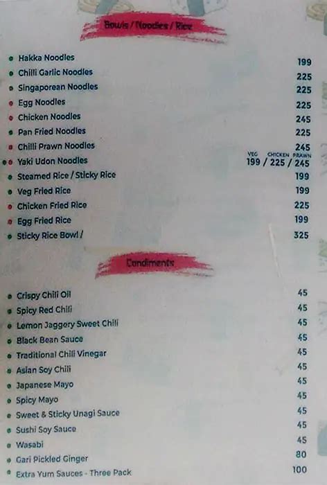 Menu at The Tokyo Diner, Gurugram