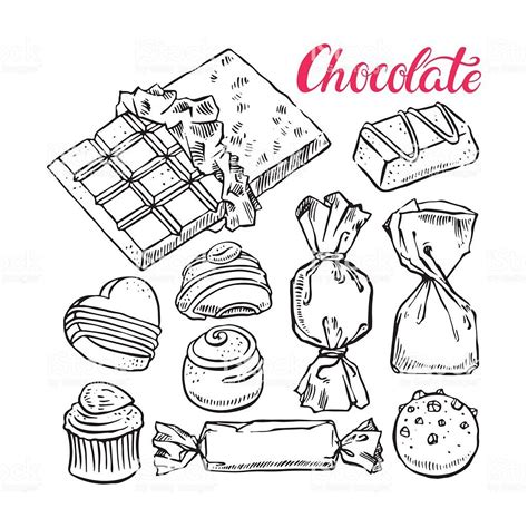 beautiful set of different sketch chocolate candies. hand-drawn... | Arte de doces, Desenhos do ...