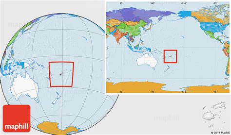 Political Location Map of Fiji, highlighted continent, within the ...