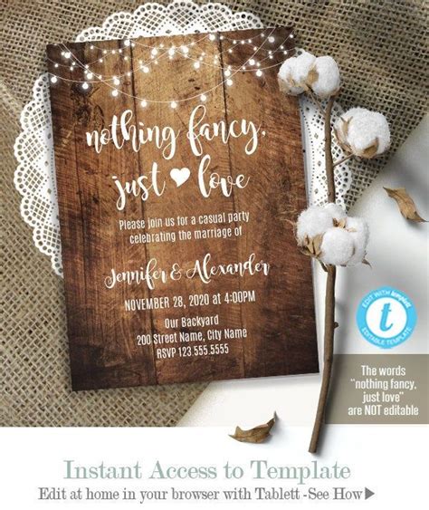 Elopement wedding invitation, Rustic wood and lights, wedding reception ...