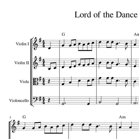 Lord of the Dance - celtic harmony arrangement sheet music for string quartet, trio or duo with ...