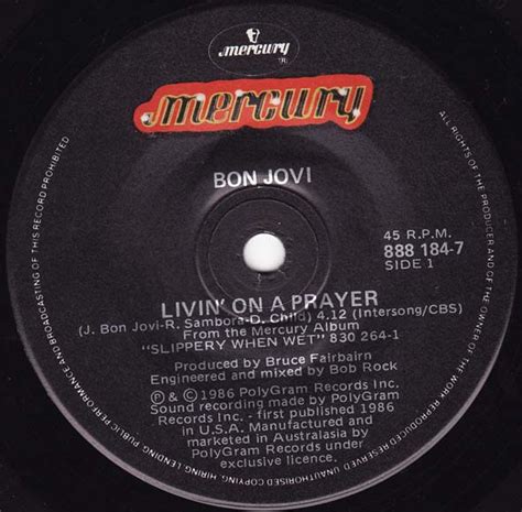 Bon Jovi – Livin' On A Prayer (1986, Vinyl) - Discogs