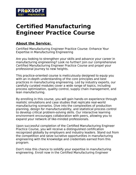 Certified Manufacturing Engineer Practice Course - This practice ...