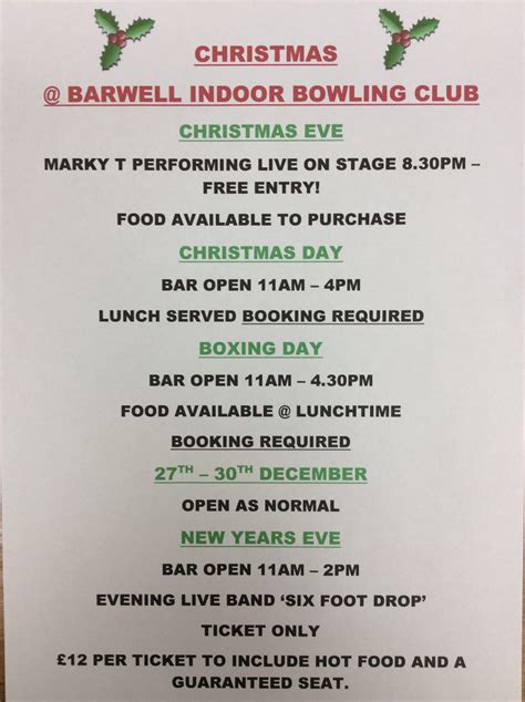 CHRISTMAS @ BARWELL INDOOR BOWLING CLUB • Barwell Indoor Bowls Club