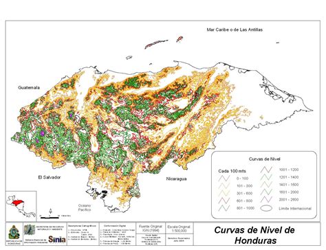 Honduras Elevation Level Curves Map