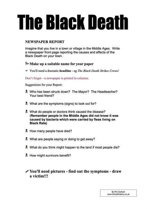 The Black Death Newspaper Report - Worksheet PDF