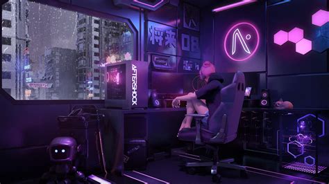 Girl In Futuristic Gaming Room Live Wallpaper - MoeWalls