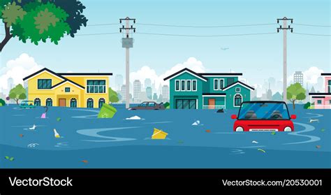 Flood town Royalty Free Vector Image - VectorStock