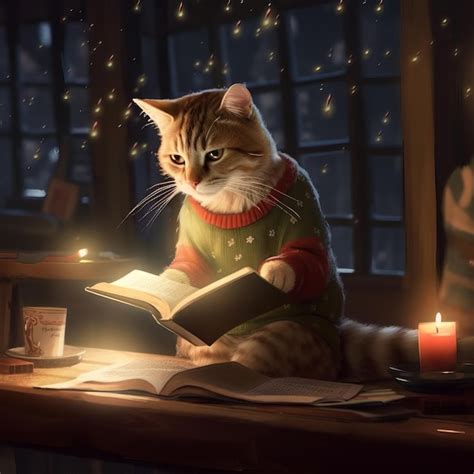 Premium AI Image | A Cute Cat Reading a Book