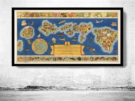 Old Map of Hawai Hawaiian Islands 1937 Vintage Map Wall Map Print ...