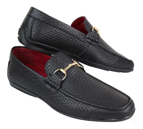 Mens Black Weave PU Leather Loafers | Happy Gentleman