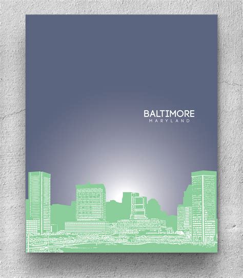 Skyline City Art / Baltimore Maryland Skyline / Home Office - Etsy