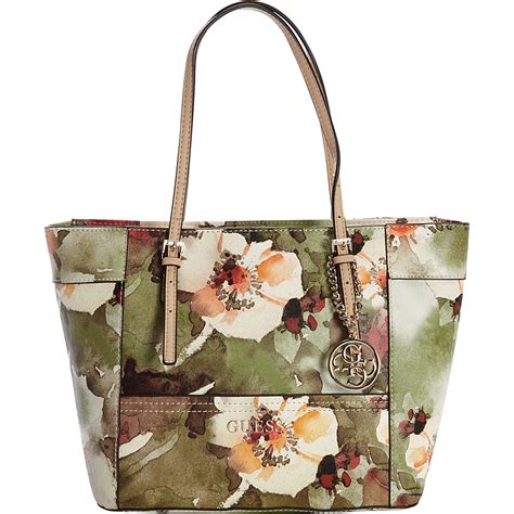 Guess Floral Tote. GUESS Factory Women's Aubrianna Logo Embossed Floral Print Chain Handle Tote ...