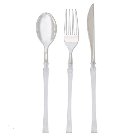 TigerChef Neo Classic Clear and Silver Two Tone Plastic Cutlery Set - 32 pcs | TigerChef