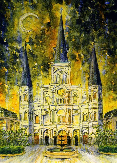 St. Louis Cathedral with yellow night Sky Painting by Catherine Wilson ...