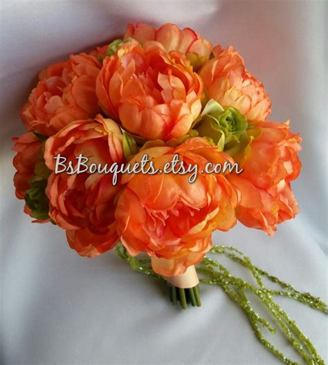 Orange Peonies Silk Bridal Bouquet