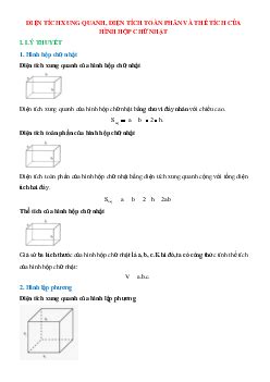 Diện tích xung quanh, diện tích toàn phần và thể tích của hình hộp chữ nhật