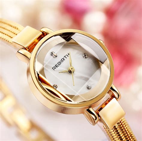 2018 Fashion REBIRTH Brand Waterproof Quartz Women Clocks Gold Mesh ...