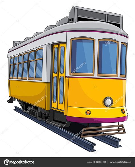 Illustration Vectorielle Dessin Animé Tram Jaune Vecteur par ...