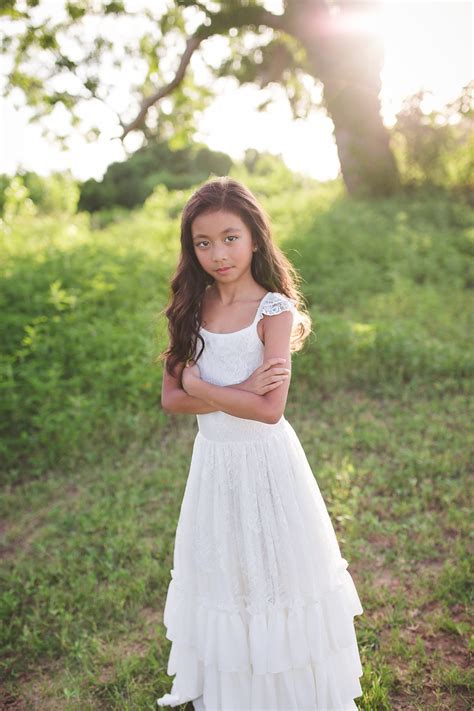 Ruffle Lace White Flower Girl Dresses Tween Boho Junior | Etsy