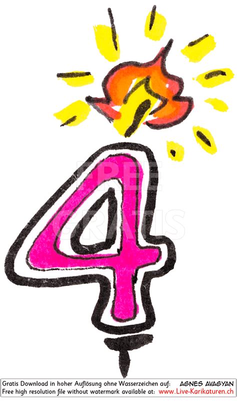 Schrift Zahlen Kerze 4 pink — www.Live-Karikaturen.ch