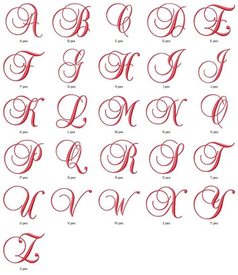 Fancy Satin Script Machine Embroidery Monogram Fonts Designs Set | Embroidery monogram fonts ...