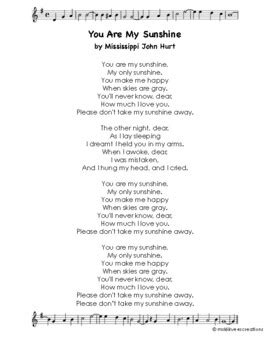 You Are My Sunshine - Lyrics by Ms Kiikvees Creations | TpT
