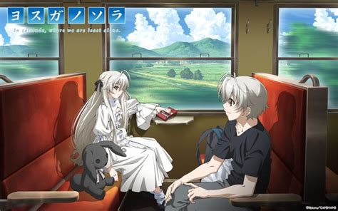 two anime characters sitting on a train looking out the window at ...