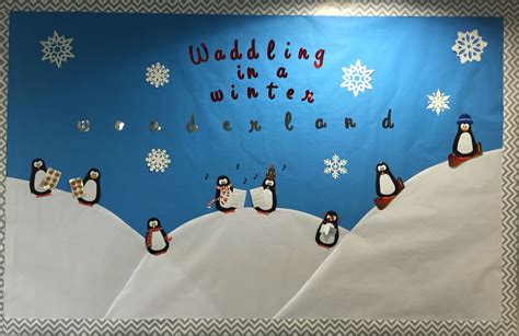 Waddling in a winter wonderland bulletin board! Penguins! | Winter wonderland bulletin board ...