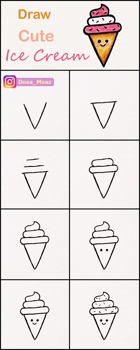 Learn how to draw a cute Ice cream cone step by step ♥ very simple tutorial #icecream #drawings ...
