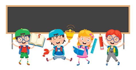 Happy School Children and Blackboard 1219764 Vector Art at Vecteezy