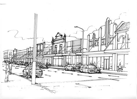 Sydney streetscape, illustration by Spencer Perspectives. Industrial Development, Spencer ...