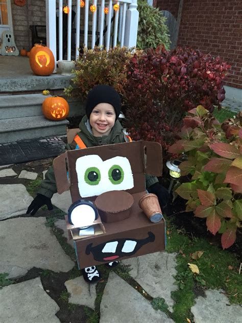 Made a Mater tow truck costume for my little guy! Cardboard and other things I had around the ...