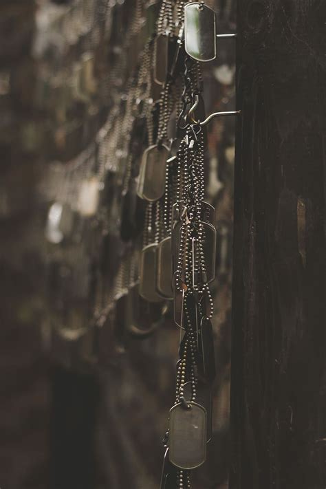 silver-colored god tags, hanging, hooks, shallow, focus photography ...