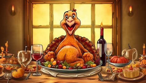 Premium Photo | Funny cartoon turkey thanksgiving dinner