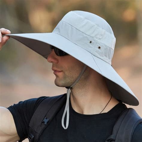 Mens Bucket Hat Waterproof Mesh Breathable Sunshade Cap Oversized Brim With String For Outdoor ...