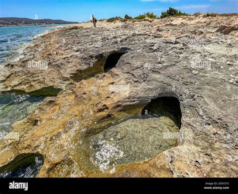 Seaside view by the Prehistoric Cemetery of oldest submerged lost city of Pavlopetri in Laconia ...