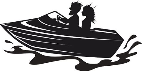 Couple Driving Speed Boat Silhouette Graphic Stock Illustration ...