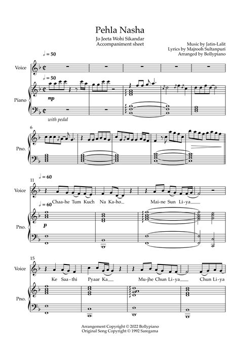 Pehla Nasha Accompaniment Sheet – Bollypiano